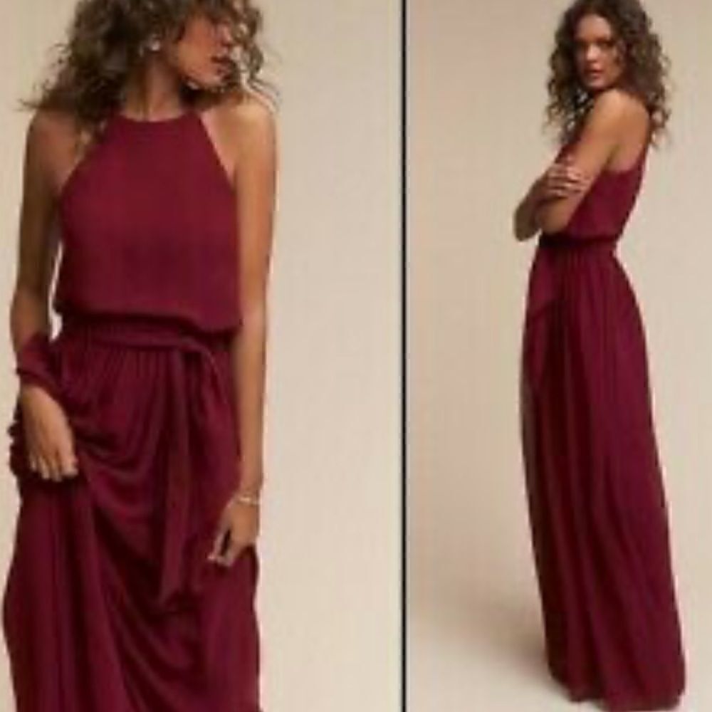 BHLDN Alana Maxi Dress Gown by Donna Morgan Chiffon Black Cherry